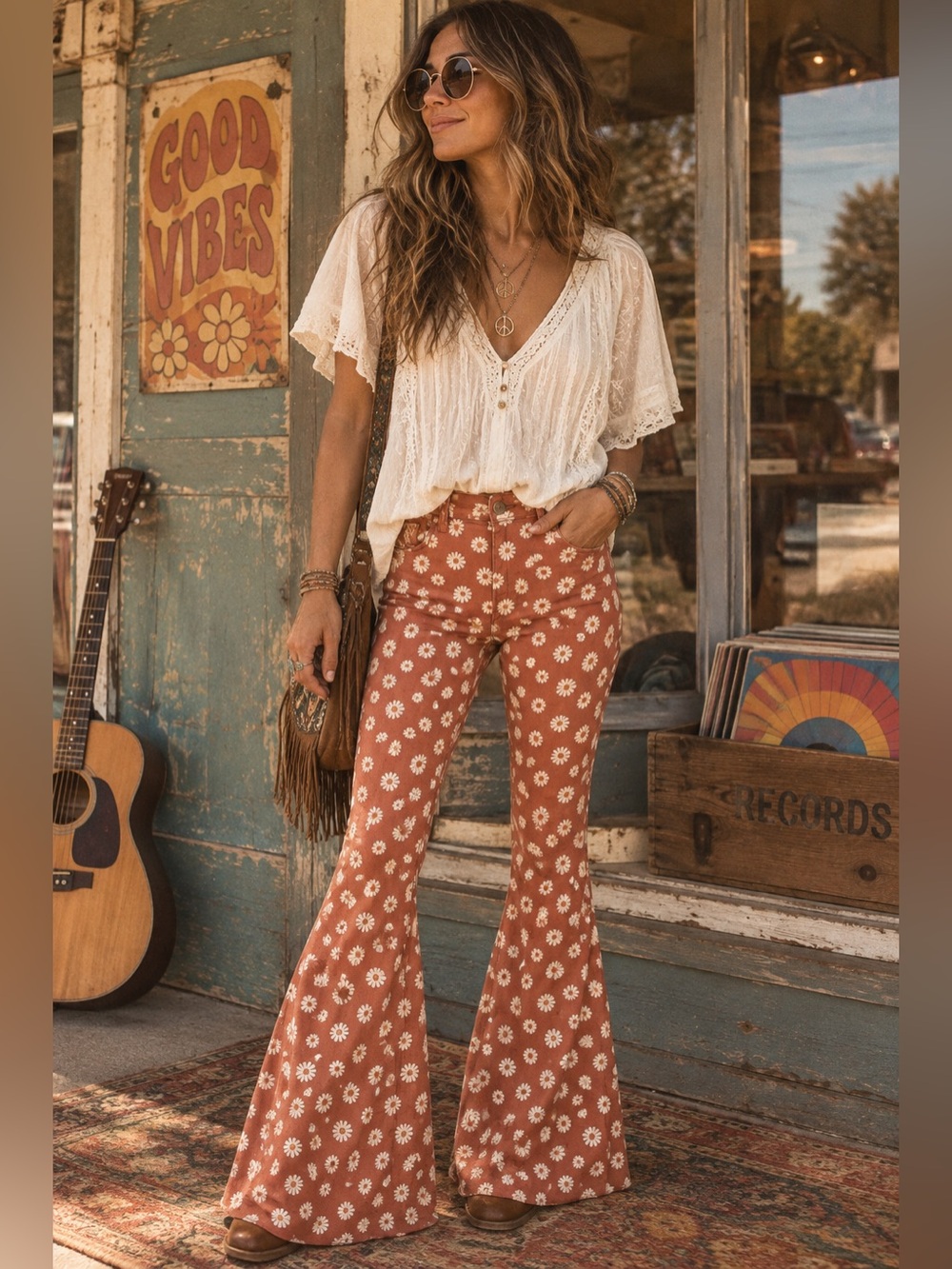 Altar'd State Rust Floral Flare Leggings